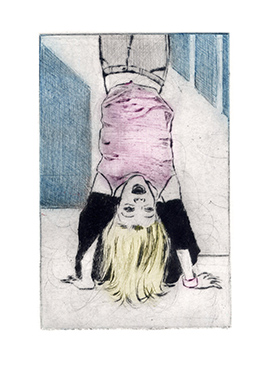 Anabelle headstand drypoint portrait