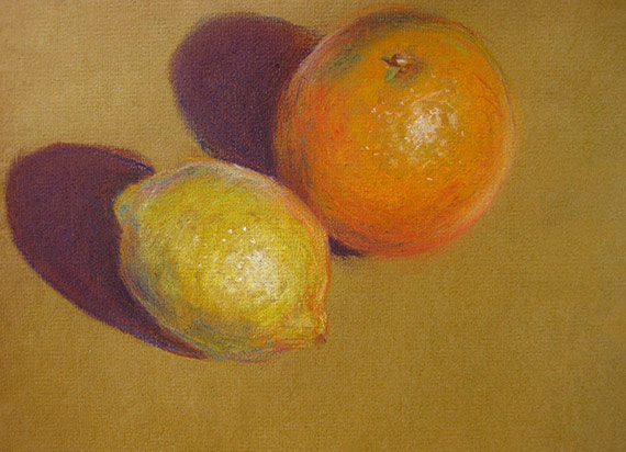 Lemon orange pastel drawing