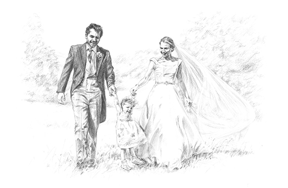 Carp wedding family pencil portrait