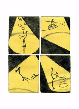 Circus yellow drypoint print